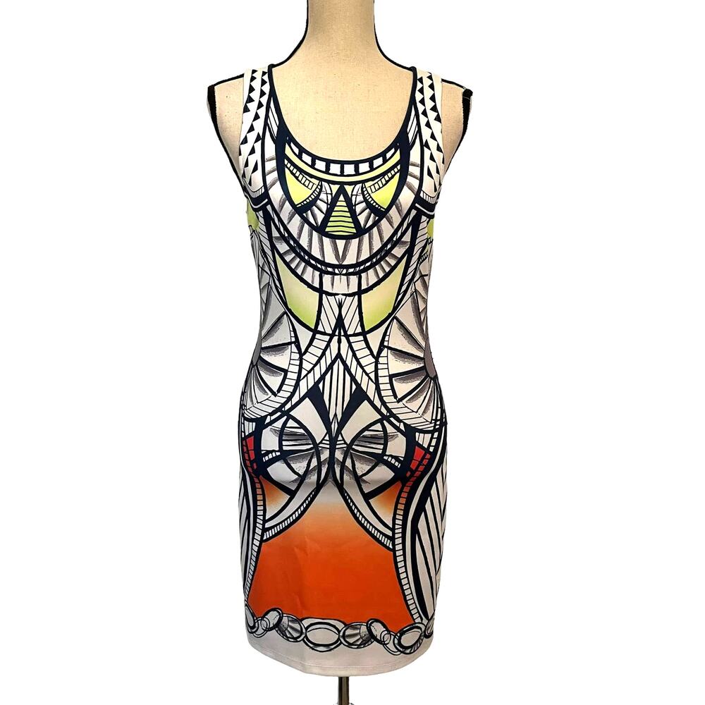 Jealous Tomato Y2 Bodycon Dress Sz S Art Deco Club Tribal Festival Geometric - Picture 2 of 13